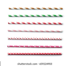Various paper straws isolated on white background.