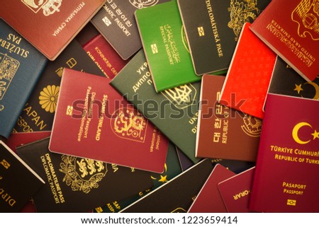 Various passports of citizens of many countries and regions of the world