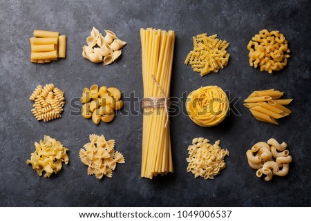 Various pasta. Cooking concept. Top view