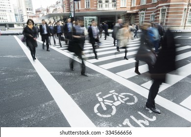 Various People Image Slow Shutter Series Coming And Going Tokyo Station Marunouchi Business District Of Tokyo