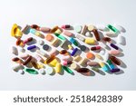 Various pharmaceuticals pills capsules tablets softgel of food supplements, fish oil, vitamin omega