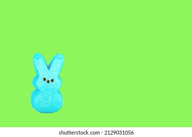 Various Pink And Blue Marshmallow Easter Candy On Colorful Backgrounds