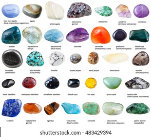 Set Various Tumbled Gemstones Names Isolated Stock Photo (Edit Now ...