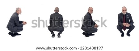 various poses of same man squatting on white background