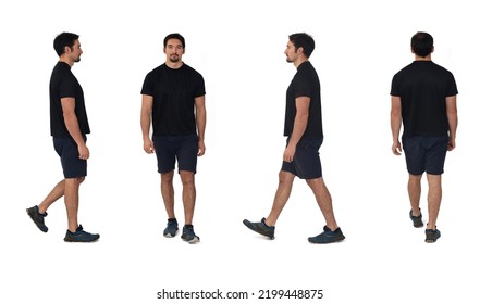 various poses of same men walking on white background - Shutterstock ID 2199448875