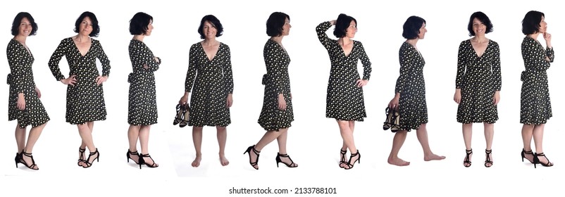 Various Poses Of Same Woman On White Background