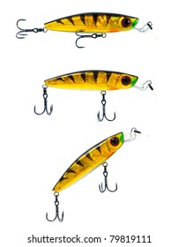 Various Position Of Colorful Fishing Lure On White Background