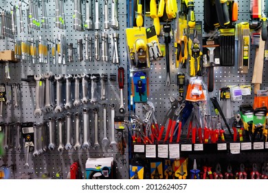 Various repair tools for sale on hardware store showcase . - Shutterstock ID 2012624057