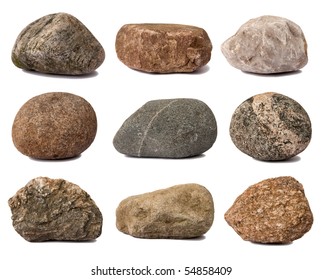 Various Rocks Isolated On White Background