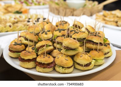 Various Canapés Served On The Table, Close Up