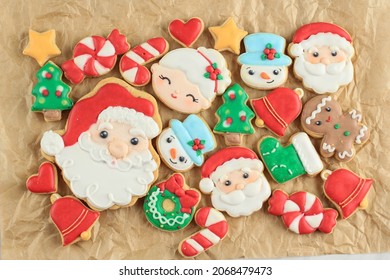 Various Shape Of Homemade Christmas Decorated Sugar Cookies