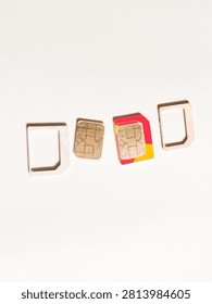 various SIM card sizes, including mini, micro, and nano, which are commonly used in mobile devices.