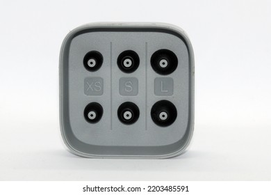Various sizes of ear tips  ear buds for in ear headset, isolated in white background.