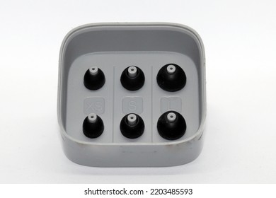 Various sizes of ear tips  ear buds for in ear headset, isolated in white background.