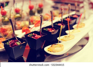 Various Snacks On Table, Banquet Food, Toned Image