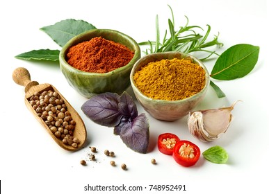 Various Spices Isolated On White Background
