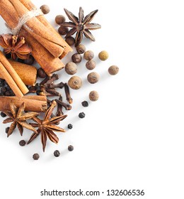 Various Spices On A White Background