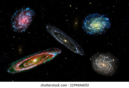 Various spiral galaxies in space. Elements of the image furnished by NASA.