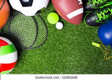 Various sport tools on grass - Shutterstock ID 522863668