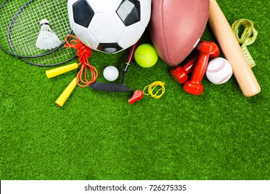 Various Sport Tools On Grass