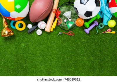 Various Sport Tools On Grass