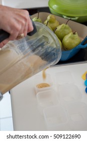 Various Steps Of A Home Cook Making Apple Sauce In A Blender