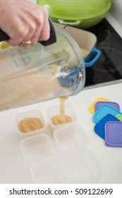 Various Steps Of A Home Cook Making Apple Sauce In A Blender