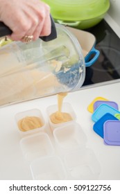 Various Steps Of A Home Cook Making Apple Sauce In A Blender