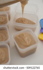 Various Steps Of A Home Cook Making Apple Sauce In A Blender