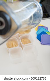 Various Steps Of A Home Cook Making Apple Sauce In A Blender