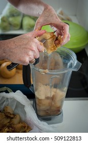 Various Steps Of A Home Cook Making Apple Sauce In A Blender