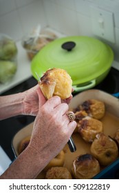 Various Steps Of A Home Cook Making Apple Sauce In A Blender