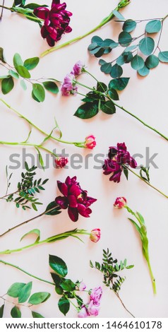 Similar – Tropical flower and palm leaves on white