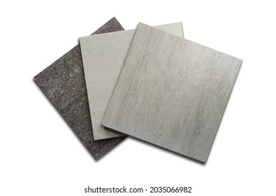 Various Texture Of Concrete Ceramic Tile Samples Swatch Isolated On White Background With Clipping Path. Top View Of Tile In Square Shape Samples (swatch Or Catalog) For Selection.