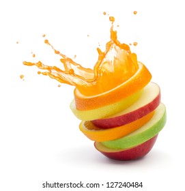 various type of fruit slices stacked with splash, fruit punch concept - Shutterstock ID 127240484
