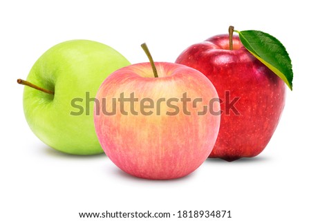 Various types of apples ; green, red and pink apple isolated on white  background.