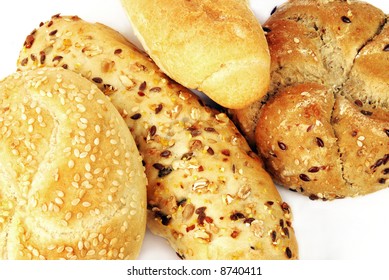 Various types of breadrolls in detail