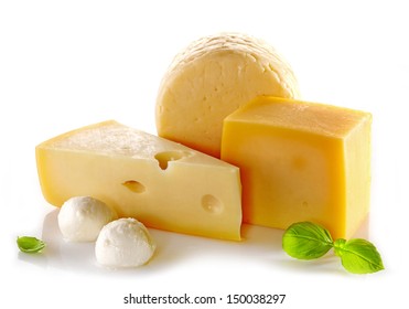 Various Types Of Cheese On White Background