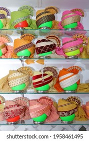 Various Types Of Colorful Turbans On Display For Sale During Wedding Season In Beawar, Rajasthan, India. Photo: Sumit Saraswat