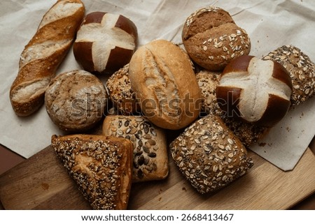 Various types of crusty German breads