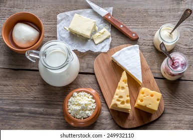 Various types of dairy products - Shutterstock ID 249932110