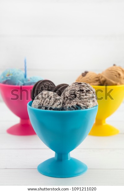 Various Types Ice Cream Sundaes Bright Stock Photo 1091211020 ...