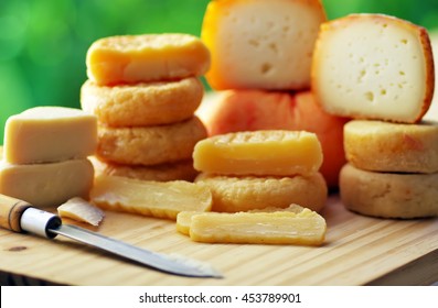 Various Types Of Portuguese Cheese On Table