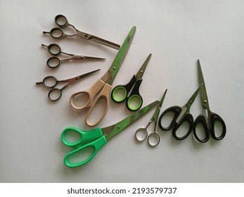 Various Types Of Scissors, Placed On A White Background. Gombong, Kebumen Regency, Central Java, Indonesia - August 2022.