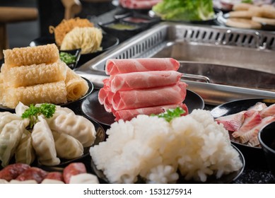 Various Types Of Seafood And Food For Steamboat 