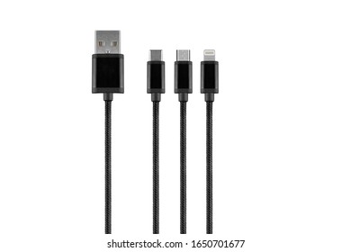 Various USB Charger Cable Connectors Isolated On White