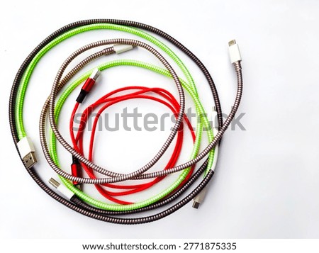 various USB data and charging cables in multiple styles and colors