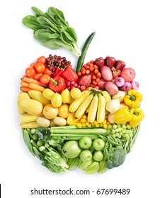 Various Vegetables And Fruits In Apple Shape