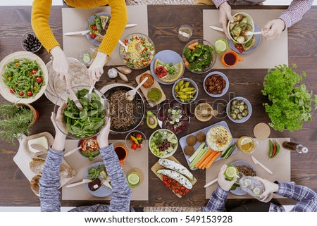 Similar – Image, Stock Photo Preparing meat skewers for grilling