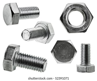  various views of the bolt and nut , Closeup  isolated on a white background - Shutterstock ID 52391071